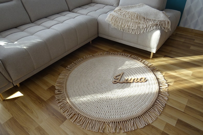 Boho Nursery Rug Round Rug With Fringe Ivory Round Rug Rug Etsy