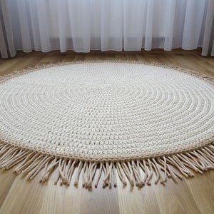 Beige boho rug, Ivory boho rug, round rug with fringe, rugs for living room, nursery rug girl, boho nursery rug, round boho rug, crochet rug