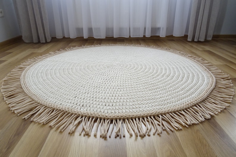 Beige Boho Rug Ivory Boho Rug Round Rug With Fringe Rugs Etsy