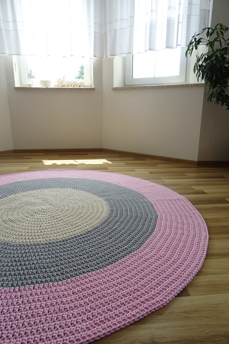 Pastel rug, Simple Modern Rug, Modern kids floor mat, crochet round rug, nursery crochet rug, round nursery rug, boho nursery rug, carpet zdjęcie 8