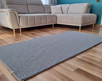 Gray Crochet Rug Runner pour couloir, tapis rectangle, tapis carré, tapis lavable en coton, tapis de salle de bain, grand tapis, petit tapis, coureur de tapis moderne