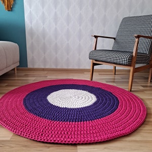Alfombra redonda rosa y violeta para habitación de niños o sala de estar, alfombra de algodón natural hecha a mano, muchos colores y tamaños, alfombra redonda de piso Montessori, imagen 6