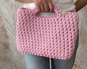 Handmade Pink Crochet Bag: Small Boho Cotton Purse