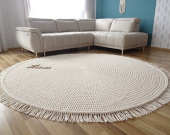 Alfombra redonda con borla, BOHO NURSERY RUG, alfombra redonda grande, alfombra redonda marfil boho, alfombra de algodón, alfombra redonda gigante, carept de ganchillo, alfombra boho beige