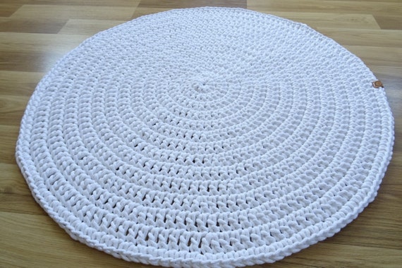 White Round Rug Braided Crochet, Large White Round Bath Rug