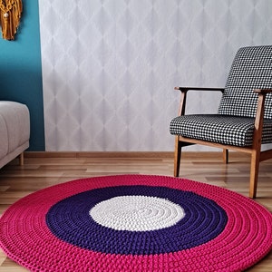 Alfombra redonda rosa y violeta para habitación de niños o sala de estar, alfombra de algodón natural hecha a mano, muchos colores y tamaños, alfombra redonda de piso Montessori, imagen 4
