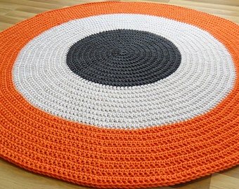 Orange round rug, crochet rug, toddler boy rug, gift for baby boy, braided rug, crochet carpet, rag rug round, cotton carpet, kids rug,