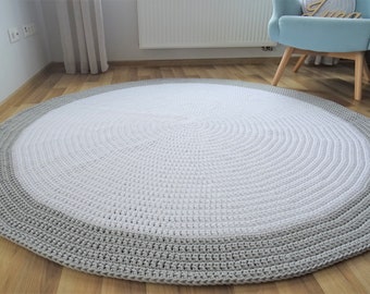 White and gray round rug, large round rug, floor rug, boys room decor, girls room decor, braided rug, gray round rug, toddler room decor,