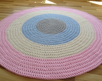 RAINBOW ROUND RUG, crochet round rug for kids room, nursery decor boy, nursery decor girl, custom rug, carpet