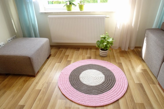 Handmade Pink Round Rug Home Nursery Kids Room Decoration - Black White Pink Nursery Rug Handmade Pink Round Rug Home Nursery Kids Room Decoration - Black White Pink Nursery Rug