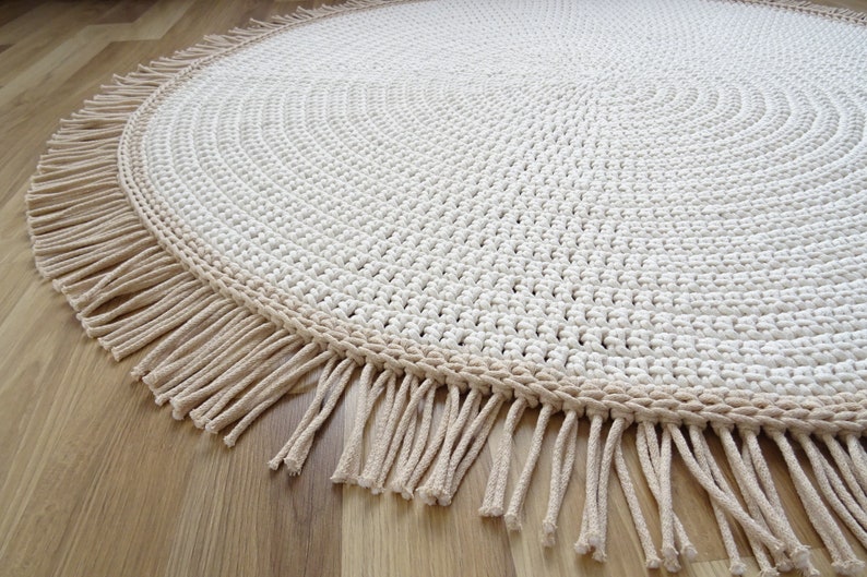 Beige Boho Rug Ivory Boho Rug Round Rug With Fringe Rugs Etsy