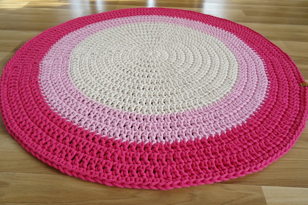 Hot Pink Rug, Small Round Rug, Crochet Rug, Toddler Room Decor Girl