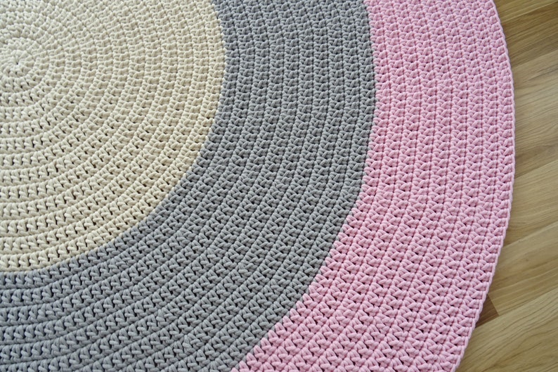 Pastel rug, Simple Modern Rug, Modern kids floor mat, crochet round rug, nursery crochet rug, round nursery rug, boho nursery rug, carpet zdjęcie 6