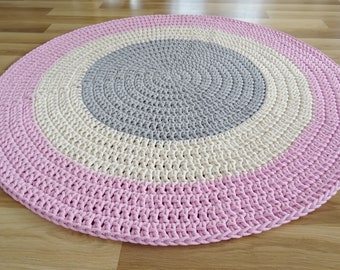 Round Area rug, round rug in nursery, boho rug, large floor rugs, round rug for bathroom, crochet rug, pink nursery decor, boho nursery deco