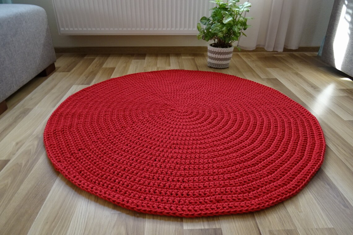 Braided Round Rug Red Small Round Rug Crochet Rug Round Etsy
