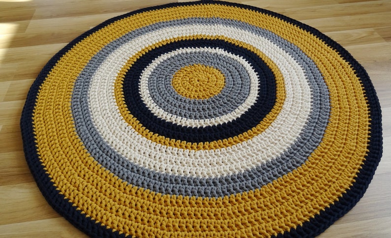 Gender neutral nursery rug, yellow round rug, crochet round rug, crochet carpet for nursery, toddler room decor, large area rug, small rug image 8