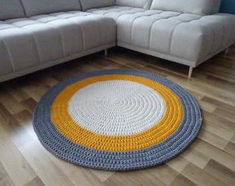 Tapis rond jaune, décoration de chambre à coucher jaune, tapis rond pour le salon, tapis bohème, grands tapis de sol, tapis scandinave, tapis de chambre d'enfant bohème, tapis de bébé