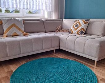 Tapis rond au crochet fait main, tapis scandinave, tapis naturel, tapis au crochet, tapis simplement moderne, cadeau pour elle, tapis rond bohème, tapis sur mesure