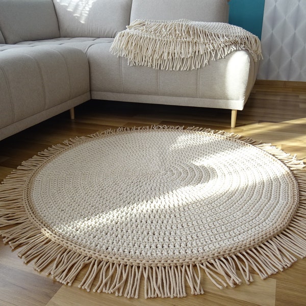 Boho Round Rug, Girl Nursery Rug, decoración de guardería boho, decoración de la habitación boho, alfombra de niña bebé, alfombra de ganchillo, alfombra con borla, alfombra con flecos, alfombra