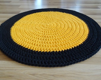 Yellow Round Area Rug, Modern Kids Floor Mat, Small round rug, Scandi Modern Yellow Rug, Teppich rund, Washable Cotton Rug, Modern rug,