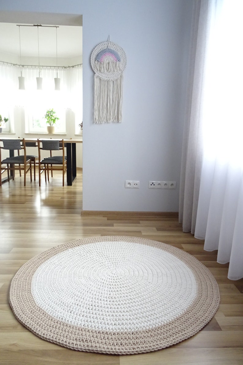 Neutral Rug Modern Boho Round Rug Beige Round Rug Crochet Etsy