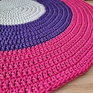 Alfombra redonda rosa y violeta para habitación de niños o sala de estar, alfombra de algodón natural hecha a mano, muchos colores y tamaños, alfombra redonda de piso Montessori, imagen 10