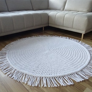 White round rug, BOHO NURSERY RUG, Boho nursery decor girl, crochet rug, round nursery rug, white cirlce rug, girl nursery rug, white rug
