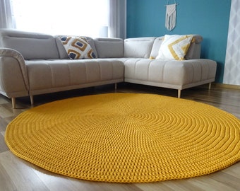 Yellow round rug, large round rug yellow, crochet rug, toddler room decor, washable rug, cotton rug, made to order rug, bedroom decor, rug