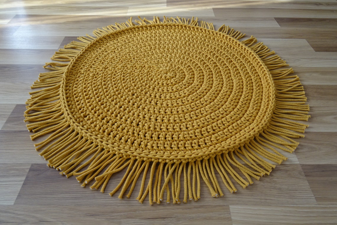 Mustard yellow round rug boho carpet round bath mat boho round Etsy
