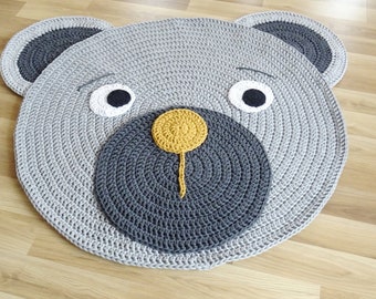 Woodland nursery crochet rug, gender neutral rug, braided rug, round rug, toddler room decor boy, animal rug for kids room, crochet carpet