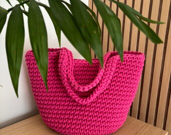 Pink Shoulder Bag, Crocheted Handbag in Many Colors, Gift fo Her, Beach Bag