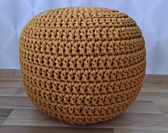 Mustard crochet round Pouf Ottoman, toddler room decor, nursery decor boy, mustard home decor, scandinavian Pouf Ottoman, handmade  pouf