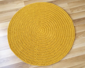 Yellow Mustard round nursery rug, yellow crochet rug, round rug, bathroom mat, toddler room decor, yellow decor, nursery rug, small  rug