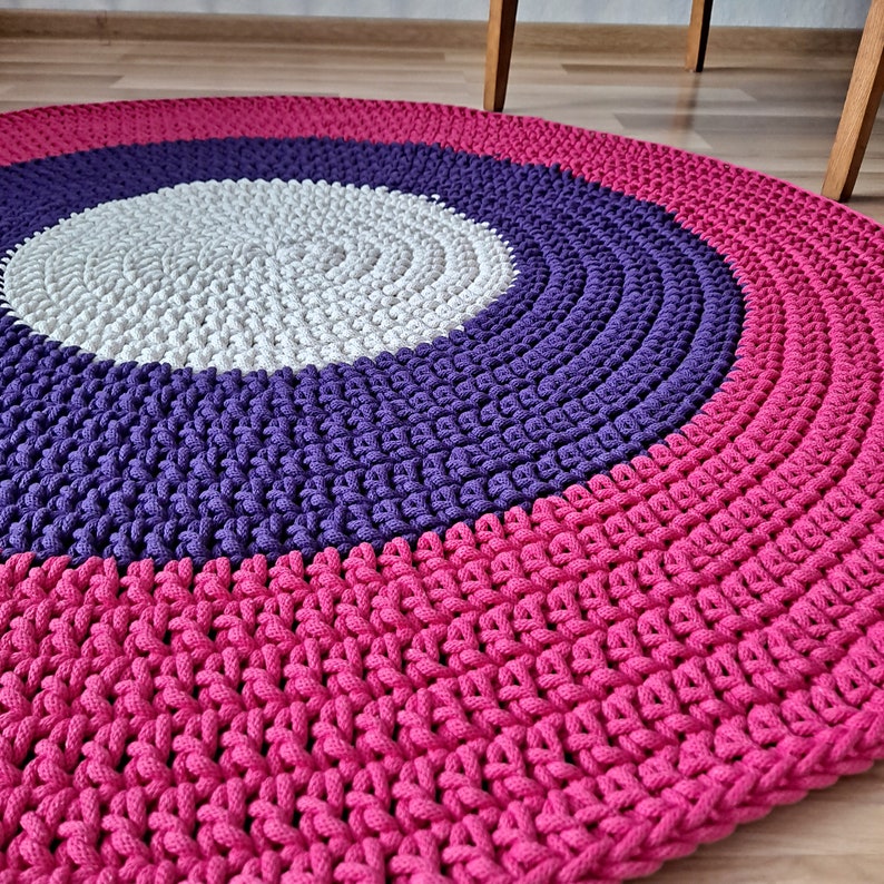 Alfombra redonda rosa y violeta para habitación de niños o sala de estar, alfombra de algodón natural hecha a mano, muchos colores y tamaños, alfombra redonda de piso Montessori, imagen 9