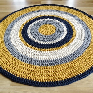 Gender neutral nursery rug, yellow round rug, crochet round rug, crochet carpet for nursery, toddler room decor, large area rug, small rug image 3