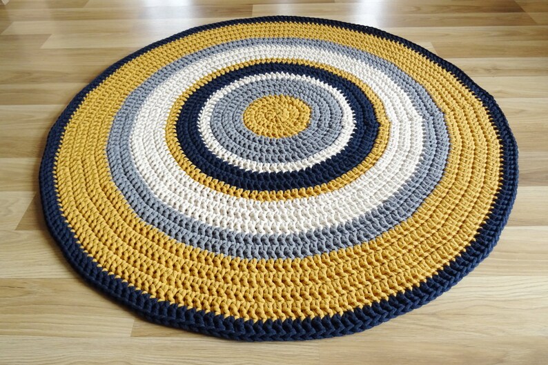 Gender neutral nursery rug, yellow round rug, crochet round rug, crochet carpet for nursery, toddler room decor, large area rug, small rug image 3