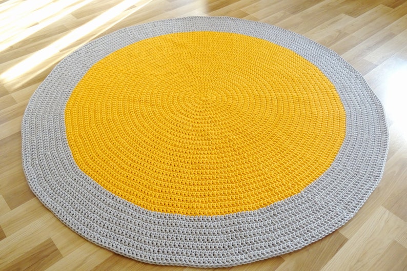 Tapis crochet jaune, tapis crochet, tapis rond, tapis jaune, tapis crochet pour crèche, tapis tressé pour chambre denfants, décor de chambre pour tout-petits, tapis de zone image 7