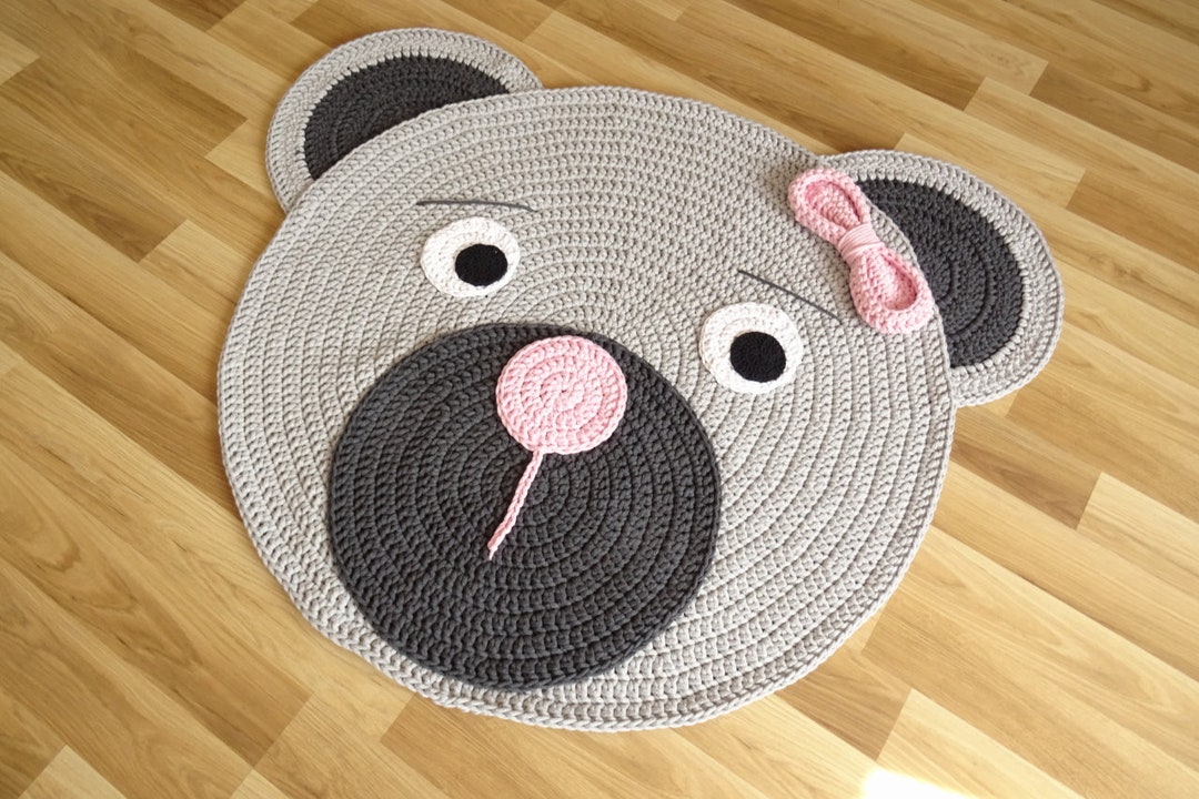 Bear Nursery Rug, Toddler Room Decor, Girl Nursery Rug, Boho Round Rug