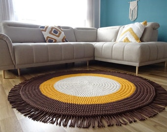 Nursery rug, boho round rug with fringe, boho room decor, cotton round rug, boho carpet with tassel, nursery room decor, crochet carpet, rug