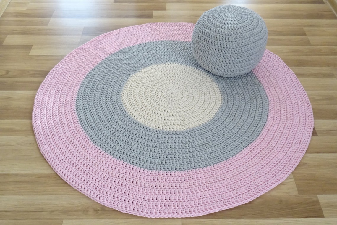Crochet Round Rug 160 Cm 62 Inch Rug Nursery Decor Girl Etsy