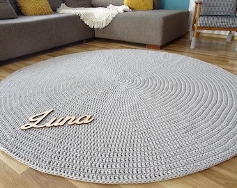 Grey  round rug, small crochet rug, braided round rug, bedroom rug, bath mat, small round rug, scandinavian rug, nursery rug, scandinavian