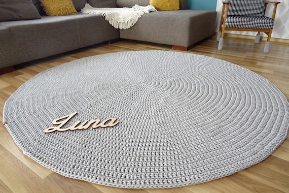Alfombra redonda gris, alfombra pequeña de ganchillo, alfombra