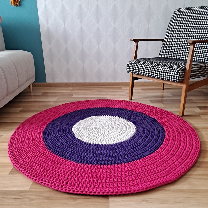 Alfombra redonda rosa y violeta para habitación de niños o sala de estar, alfombra de algodón natural hecha a mano, muchos colores y tamaños, alfombra redonda de piso Montessori, imagen 5