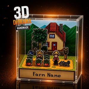 Stardew Valley anpassat kubdiorama, 3D-bondgårdsscendisplay, personlig speldekor, mysig pixelkonst, samlarpresent