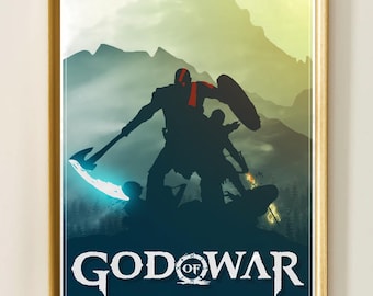 God of War Inspired Poster, Kratos Silhouette Wall Art, Minimalist Gaming Print, Nordic Game Art, Printable Poster