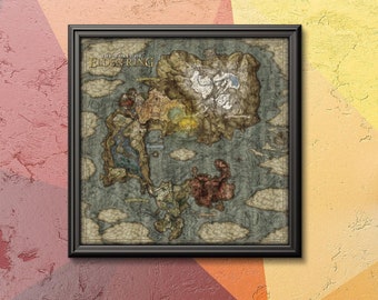 エルデンリングの地図ポスター、ファンタジー世界の地図ウォールアート、ダークソウル風装飾、詳細なゲームマッププリント、ゲーマーへのギフト