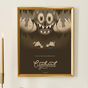 Póster / Cabeza de taza / Hombre taza / Diablo / Retro / Arte de videojuegos / Arte mural / Dibujos animados vintage