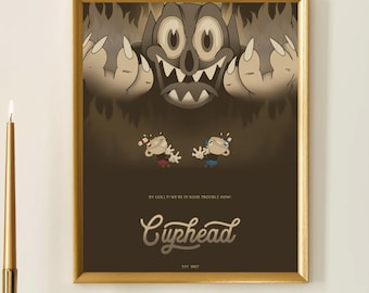 Descarga digital / Cabeza de taza / Hombre taza / Diablo / Retro / Arte de videojuegos / Arte mural / Dibujos animados vintage