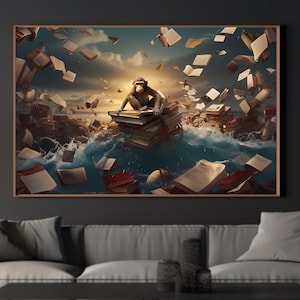 Scimmia / Scimpanzé / Magia / Libri volanti / Divertimento / Sereno / Arte murale / Arte per la casa / Poster / Stravagante / Fantasy / Creativo / Giocoso