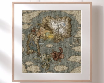 Elden-ringkaartposter, fantasiewereldkaart kunst aan de muur, gedetailleerde RPG-kaartafdruk, decor Dark Souls-stijl, cadeau voor gamers